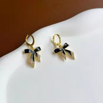 1 пара трендовых уникальных дизайнерских элегантных нежных серег-бантов из черного циркония для женщин, ювелирные изделия для вечеринок, подарки премиум-класса