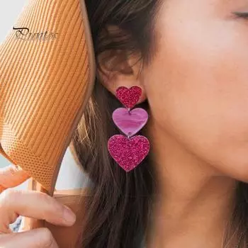 1 пара, три розовых и красных серьги в форме сердца, легкие акриловые висячие серьги, серьги с кисточками, женские ювелирные изделия для девочек-подростков, подарок розовый