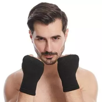 1 пара трикотажных велосипедных перчаток, поглощающих пот, дышащие перчатки без пальцев, нескользящие эластичные мужские и женские спортивные перчатки для рук, компрессионный бандаж на запястье чёрный