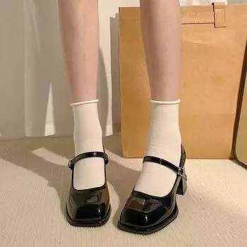 1 пара туфель на высоком каблуке, классический стиль, устойчивая фиксация стопы, регулируемые ремешки на лодыжке, поддержка свода стопы, квадратный носок, подошва из термопластичной резины, глянцевая поверхность, однотонная женская обувь 34 чёрный