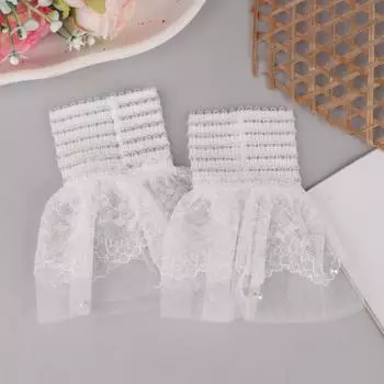 1 пара Тюлевые перчатки для фотосессии нейл-арта, Искусственные плиссированные манжеты, Реквизит для маникюра и фотографии, Дисплей типсов, Рукава-аксессуары белый