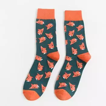 1 пара удобных хлопковых мужских носков, с рисунком черепа животного, трендовые носки до середины икры в уличном стиле, подходят для осени и зимы One Size