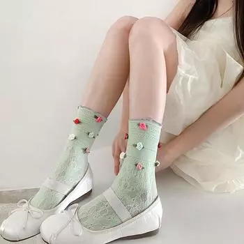 1 пара удобных тонких носков для девочек с украшением в виде розы во французском стиле JK, дышащие модные милые милые носки чёрный