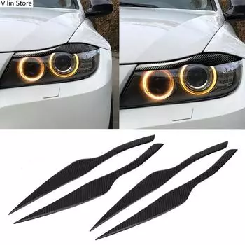 1 пара углеродного волокна, автомобильные фары, брови, крышка для век, украшения, автомобильные наклейки для BMW 3 серии E90 E91 F30 F34 2006- чёрный