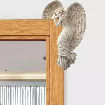 1 пара украшение для дверной рамы ангела, ремесло из смолы для гостиной, милое белое крыло, вьющиеся волосы, длинное платье, угол для девушки, угловая статуя, скульптура, орнамент 2pcs