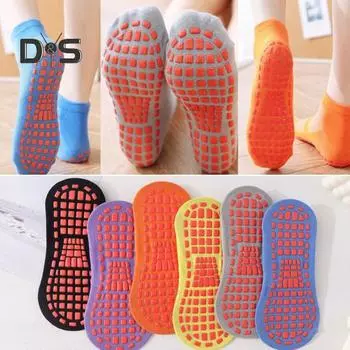 1 пара унисекс напольных носков, противоскользящие, с силиконовой ручкой, однотонные, высокая эластичность, впитывание пота, домашние носки для взрослых, спортивные носки для йоги, спортивные носки для батутов жёлтый