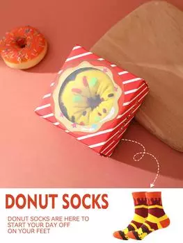 1 пара унисекс носков до середины икры в форме милого пончика, оригинальный и креативный забавный праздничный подарок. One Size