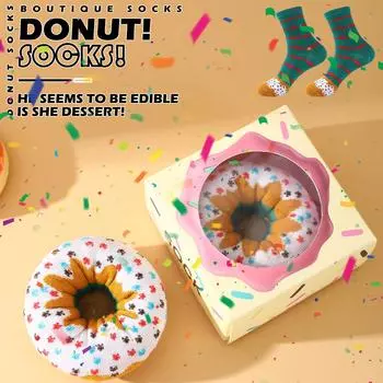 1 пара унисекс носков до середины икры в форме сладкого пончика, оригинальный и креативный забавный подарок. One Size