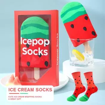 1 пара унисекс носков средней длины до икры с оригинальным дизайном мороженого, уникальный и интересный праздничный подарок. One Size