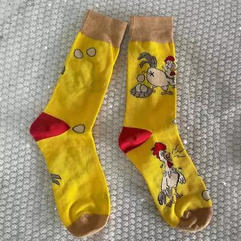 1 пара унисекс носков средней длины в стиле AB с забавным принтом петуха, подходящих для ношения в любое время года. One Size