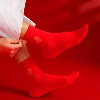 1 пара унисекс новогодних красных носков с вышивкой китайского дракона и змеи