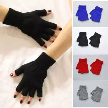 1 пара унисекс теплых мягких эластичных вязаных перчаток без пальцев с половиной пальца синий