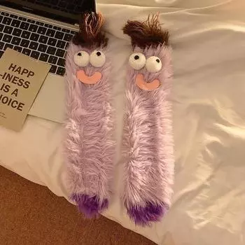1 пара Уродливые и милые Забавные носки для пола из норкового флиса Утолщенные и теплые Осенне-зимние Мультяшные Средней длины Домашние носки Большой глаз One Size