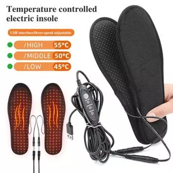 1 пара USB электрическая стелька с подогревом 3 температурных режима регулируемые мужские женские зимние стопы M