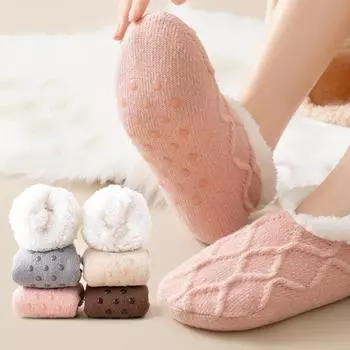1 пара утолщенных теплых нескользящих носков для пола, бархатная обувь для домашнего использования, женская зимняя обувь светло-розовый