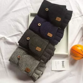 1 пара утолщенных теплых вязаных перчаток без пальцев, зимние, с сенсорным экраном и половиной пальцев, для студентов