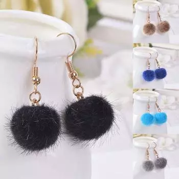 1 пара ювелирных аксессуаров, висячие серьги, серьги из искусственного меха, пушистые помпоны, декор, серьги-цепочки 12