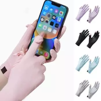 1 пара велосипедных перчаток, дышащие эластичные перчатки из ледяного шелка, защита рук, тонкие противоскользящие насадки на палец, солнцезащитный крем, противоскользящие силиконовые женские перчатки с полными пальцами чёрный