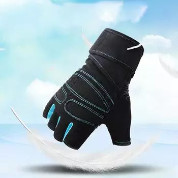 1 пара велосипедных перчаток, нескользящие тонкие полупротивоударные перчатки на пальцах с браслетом L синий