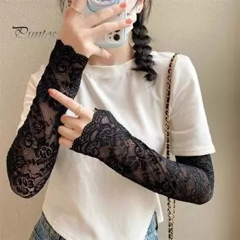 1 пара велосипедных солнцезащитных рукавов с кружевной цветочной вышивкой, однотонные тонкие дышащие сетчатые нарукавники для вождения на открытом воздухе с защитой от УФ-лучей серый