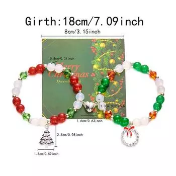 1 пара веселых рождественских разноцветных бусин, парный браслет для женщин, Санта-Клаус, рождественская елка, снежинка, бусины, браслет