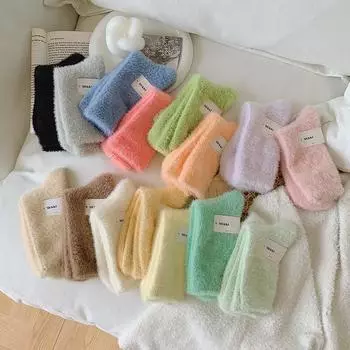 1 пара весенне-зимних носков с рисунком кавайного Харадзюку для женщин, милые мультяшные/однотонные теплые забавные плюшевые носки для дома