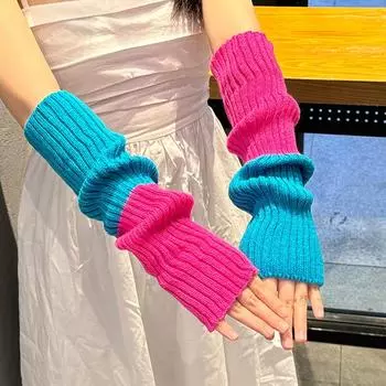 1 пара ветрозащитных перчаток без пальцев в стиле Лолиты для косплея, мягкие утолщенные вязаные варежки, модные теплые рукава розового цвета с допамином