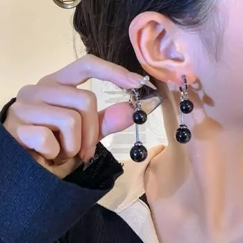 1 пара винтажных черных сережек-шариков, серьги в стиле «нишевый темперамент», универсальные женские серьги