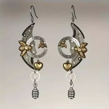 1 пара винтажных механических сережек в виде пчелы для мужчин, украшения для ушей в стиле панк, праздничный подарок серебряный