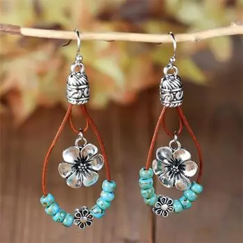 1 пара винтажных серебристых цветочных сережек в стиле бохо, серьги с цветочным принтом, ювелирные изделия своими руками, подарки на день Святого Валентина серебряный