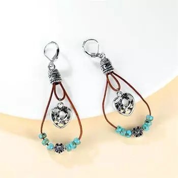 1 пара винтажных серебристых сережек-капель с сердцем и цветком в стиле бохо, серьги с цветочным принтом в стиле сердца, ювелирные изделия своими руками, подарки на день Святого Валентина серебряный