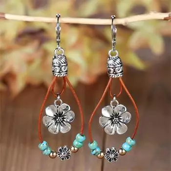 1 пара винтажных серег-капель серебристого цвета с цветком в стиле бохо, серьги золотого цвета с бусинами и цветочным принтом, ювелирные изделия своими руками, подарки на день Святого Валентина серебряный
