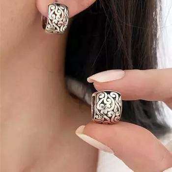 1 пара винтажных сережек «Мир удачи» для женщин, пар, классические украшения для предотвращения аллергии, подарочные аксессуары для вечеринок 2cm серебряный