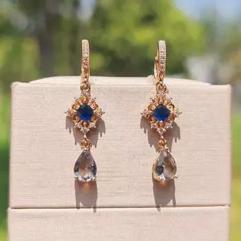 1 пара винтажных висячих сережек-капель из циркония для женщин, повседневные украшения, аксессуары для вечеринок золотой