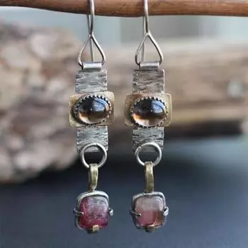 1 пара винтажных висячих сережек в стиле бохо с фиолетовыми драгоценными камнями для мужчин, подарок на вечеринку в готическом стиле серебряный