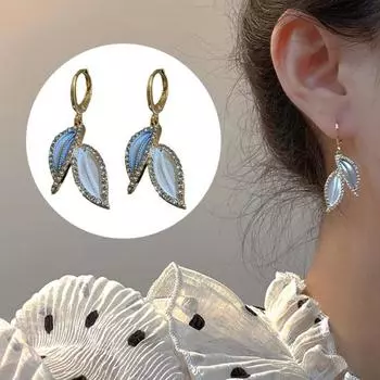 1 пара висячих серег, маслянистые гальванические серьги, роскошные сверкающие серьги со стразами и двумя листьями золотистый