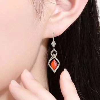 1 пара висячих серег с геометрическим блестящим искусственным кристаллом в форме ромба, серьги-капли красный