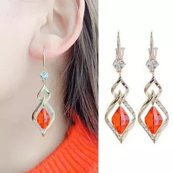 1 пара висячих серег с геометрическим блестящим искусственным кристаллом в форме ромба, серьги-капли, свадебные украшения красный