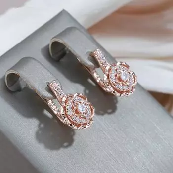 1 пара висячих серег с кристаллами и цветком для женщин, блестящие золотистые серьги с цирконием, ювелирные украшения белый