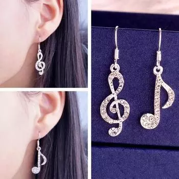 1 пара висячих серег с музыкальной нотой, дизайн, сверкающие серьги-капли со стразами, украшения, свадебные украшения для женщин серебряный