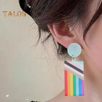 1 пара висячих серег с ярким дождевым цветным принтом и геометрическим сердечком в форме буквы, гладкие женские серьги-крючки для свиданий и отпуска, украшения для ушей E