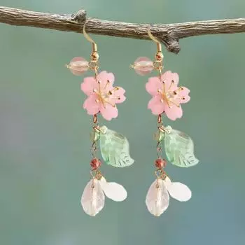 1 пара висячих серег, уникальные декоративные легкие стильные серьги-капли с вишневым цветом, подарок разноцветный