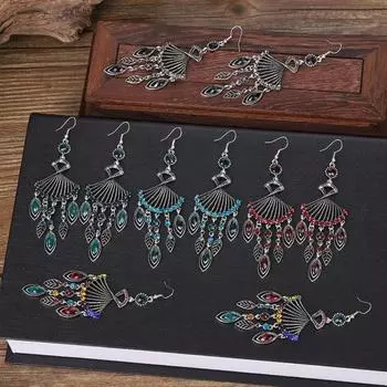 1 пара висячих серег в богемном ретро-этническом стиле с длинной кисточкой, универсальное украшение из искусственного кристалла красный