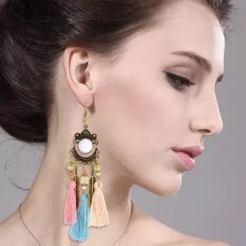 1 пара висячих серег в богемном стиле с кисточками и листьями, висячие длинные стильные серьги, бусины, декор, винтажные серьги для свиданий, банкета, ювелирные изделия, подарок красный