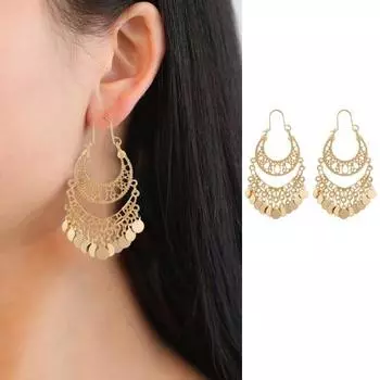 1 пара висячих серег в винтажном стиле с кисточками и блестками U-образной формы, изысканные антиаллергенные серьги из нержавеющей стали в богемном стиле золотистый