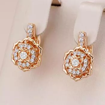 1 пара висячих серег золотого цвета с кристаллами и цветами для женщин, модные аксессуары с цирконом, изысканные ювелирные изделия с цветочным принтом золотистый