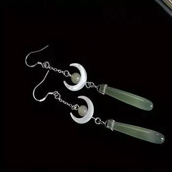 1 пара висячих сережек Изысканный лунный и водный дизайн подвески Инкрустация из искусственного нефрита Повседневная одежда Аксессуары для вечеринок Повседневный декор для свиданий зелёный