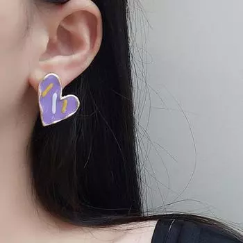 1 пара висячих сережек, простые геометрические серьги-гвоздики в форме сердца с фиолетовым цветком для повседневного ношения M