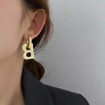 1 пара висячих сережек с буквой B, ювелирные изделия, преувеличенные универсальные серьги-подвески серебряный