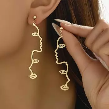 1 пара висячих сережек с двойным дизайном в виде линии лица, креативные и стильные украшения, подходящие к повседневным нарядам, праздничным аксессуарам золотой